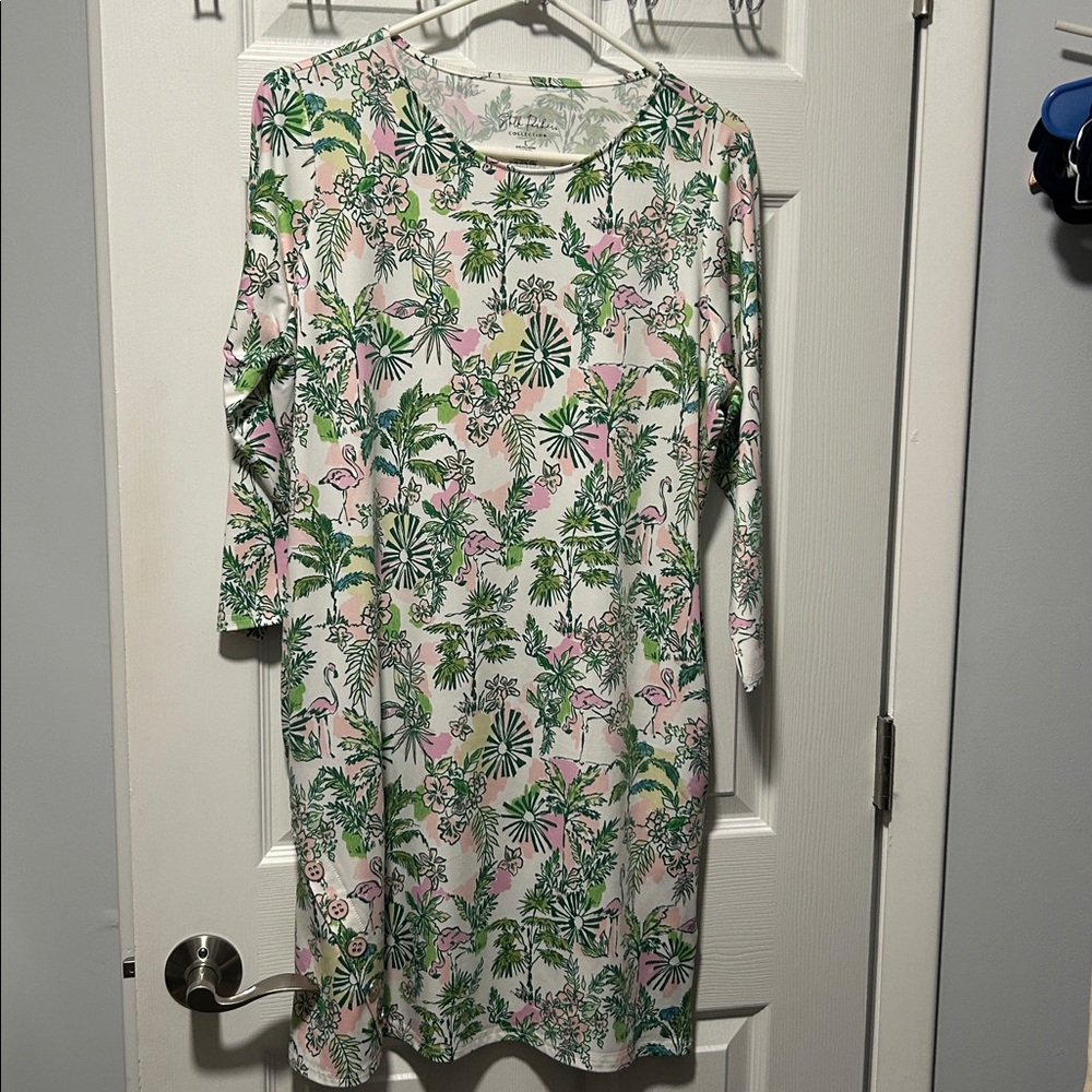 Elegant Green and Pink Floral Long Sleeve Dress